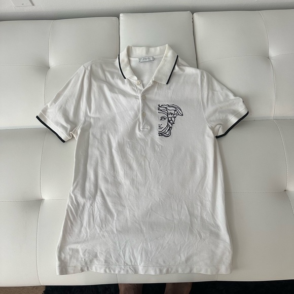 Versace Cream Polo Shirt with Black Trim - Picture 1 of 3